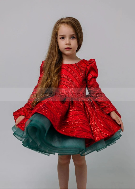 Red Glitter Flower Girl Dress Christmas Dress